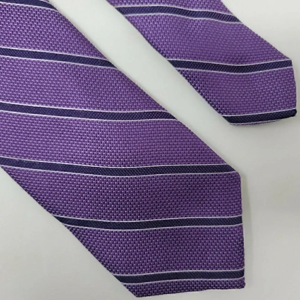 SAKS FIFTH AVENUE BLACK LABEL TIE SILK PURPLE WHITE STRIPE LUXURY 3